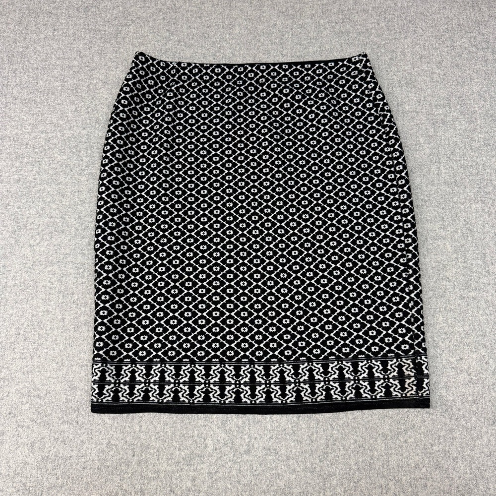 Max Studio Pencil Skirt Medium Black White Geometric Knit Stretch Border 5709U16